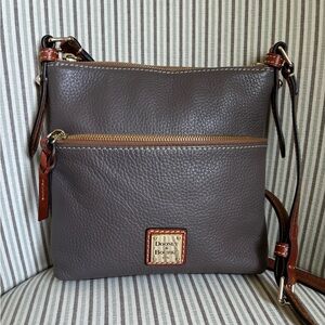 Dooney & Bourke Gray Pebbled Leather Crossbody with Tan Trim